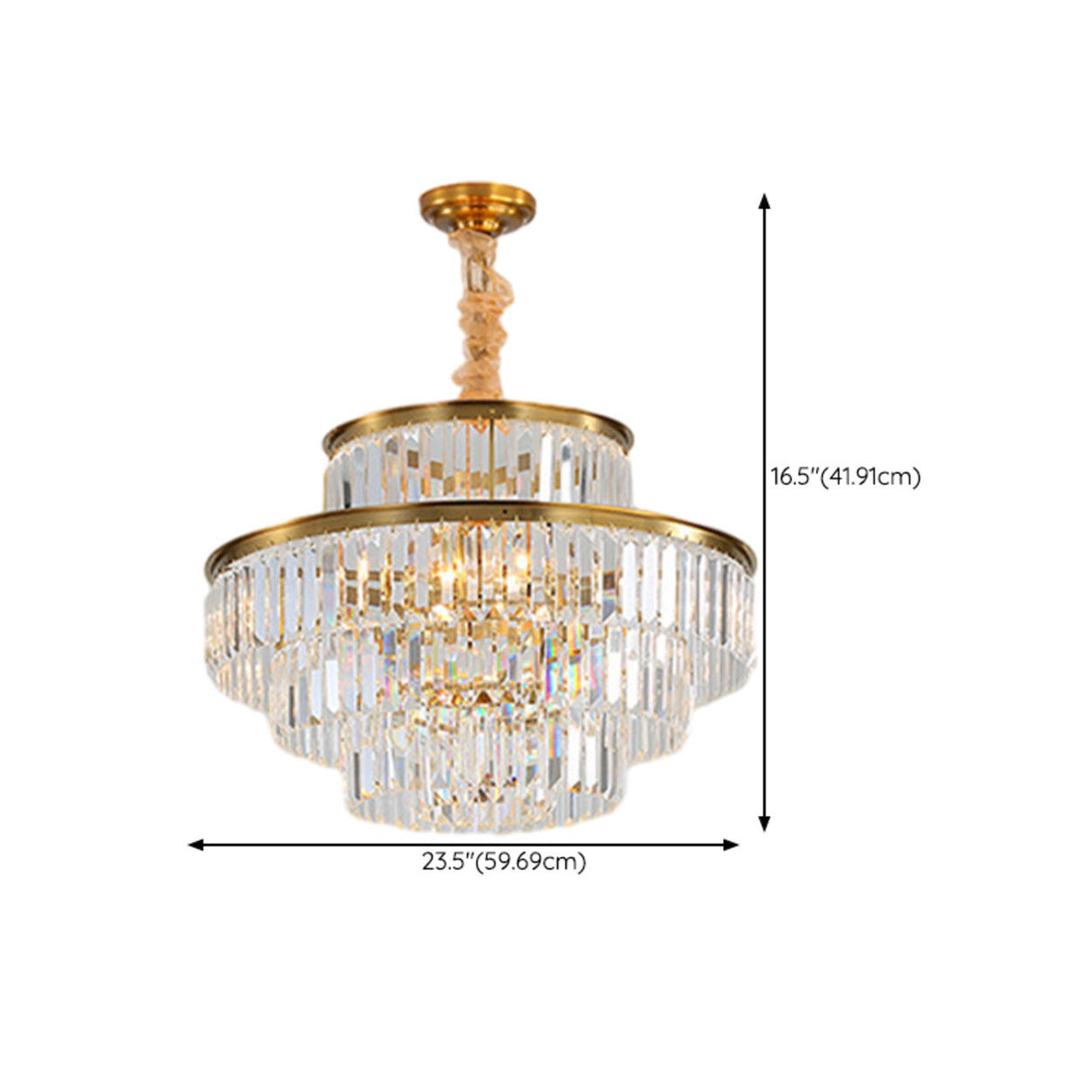 Luxury Gold Clear Crystal Tiered Chandelier Flexible Length 