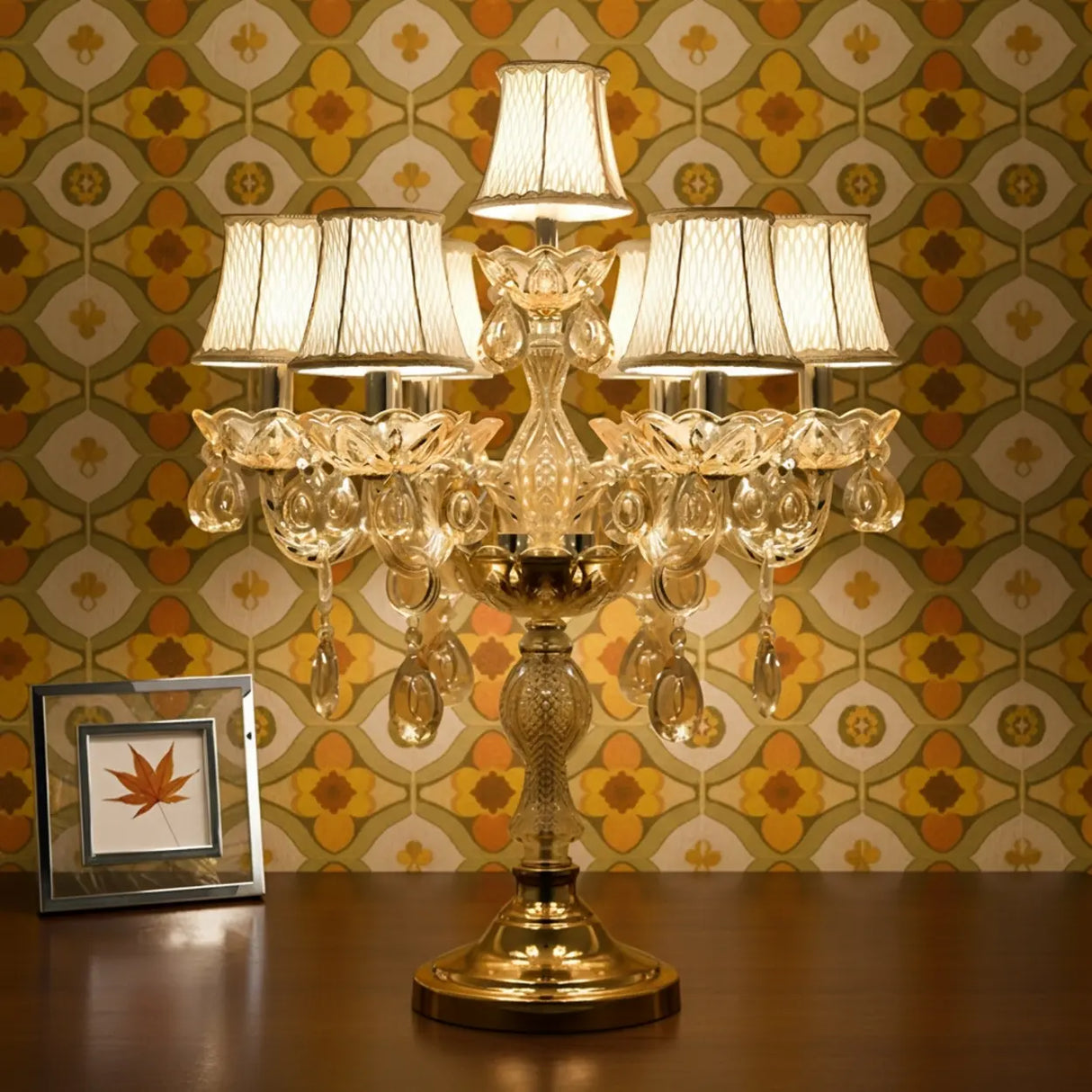 Luxury Gold Crystal Candelabra Multi-Light Table Lamp Image - 2