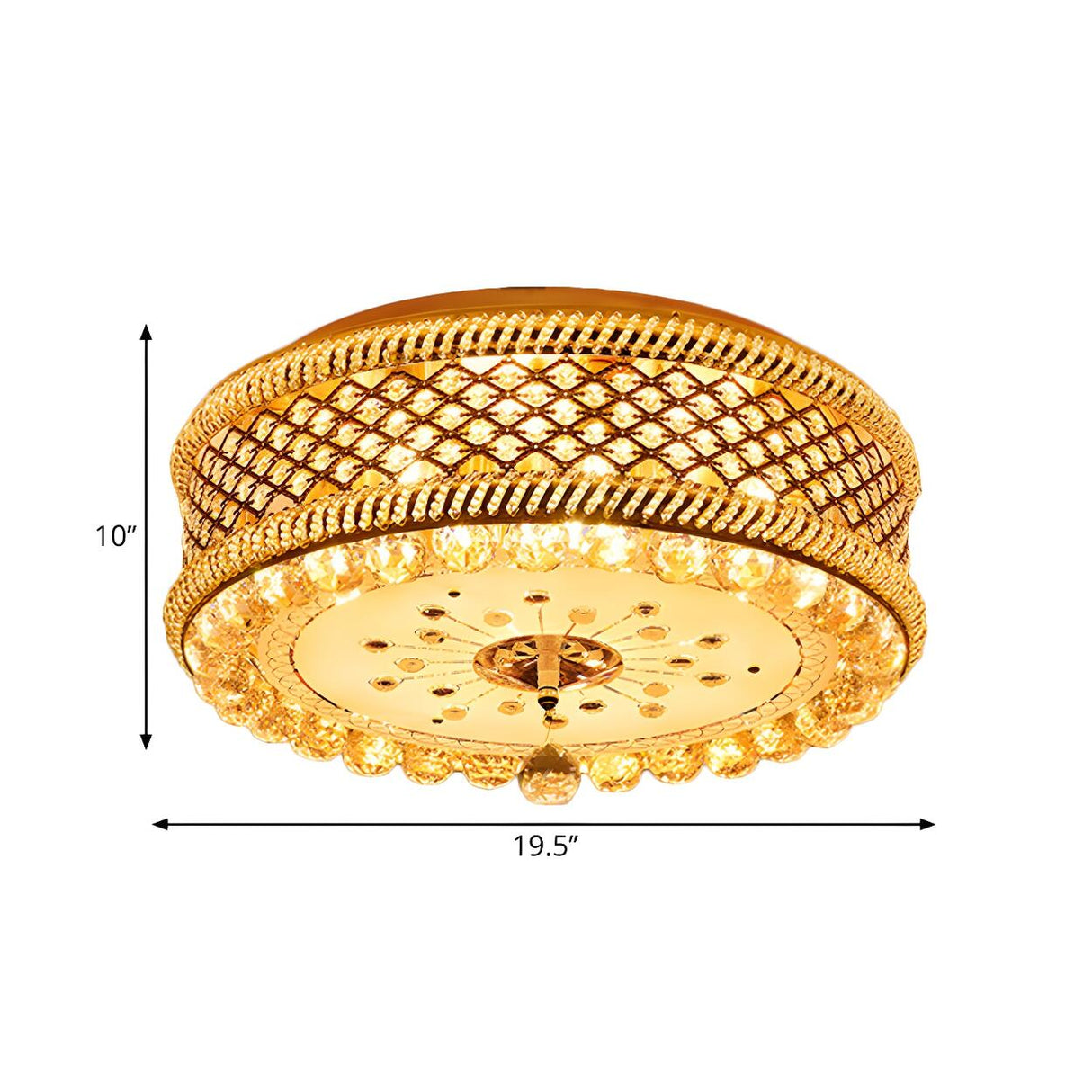 Luxury Gold Crystal Drum Small LED Flush Mount Light Image - 4