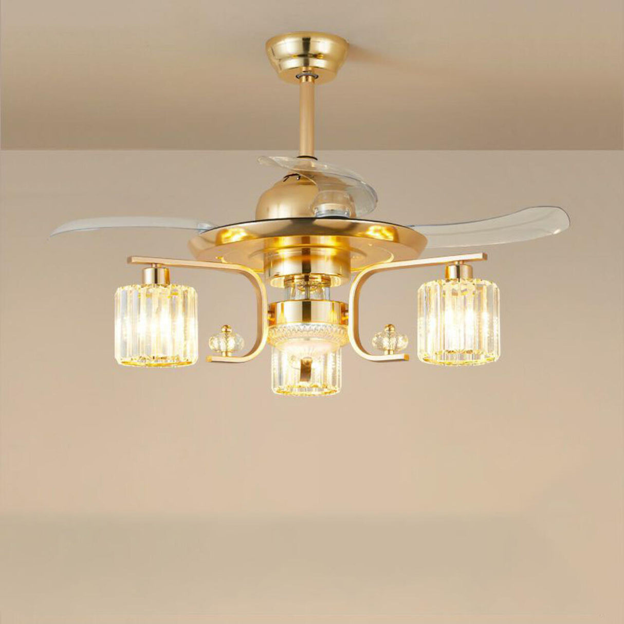 Luxury Gold Crystal Windmill Chandelier Fan with Light Image - 2