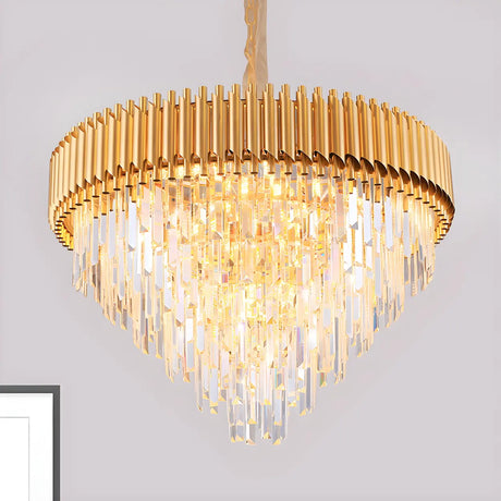Luxury Golden Clear Crystal Tiered Chandelier Bedroom Image - 1