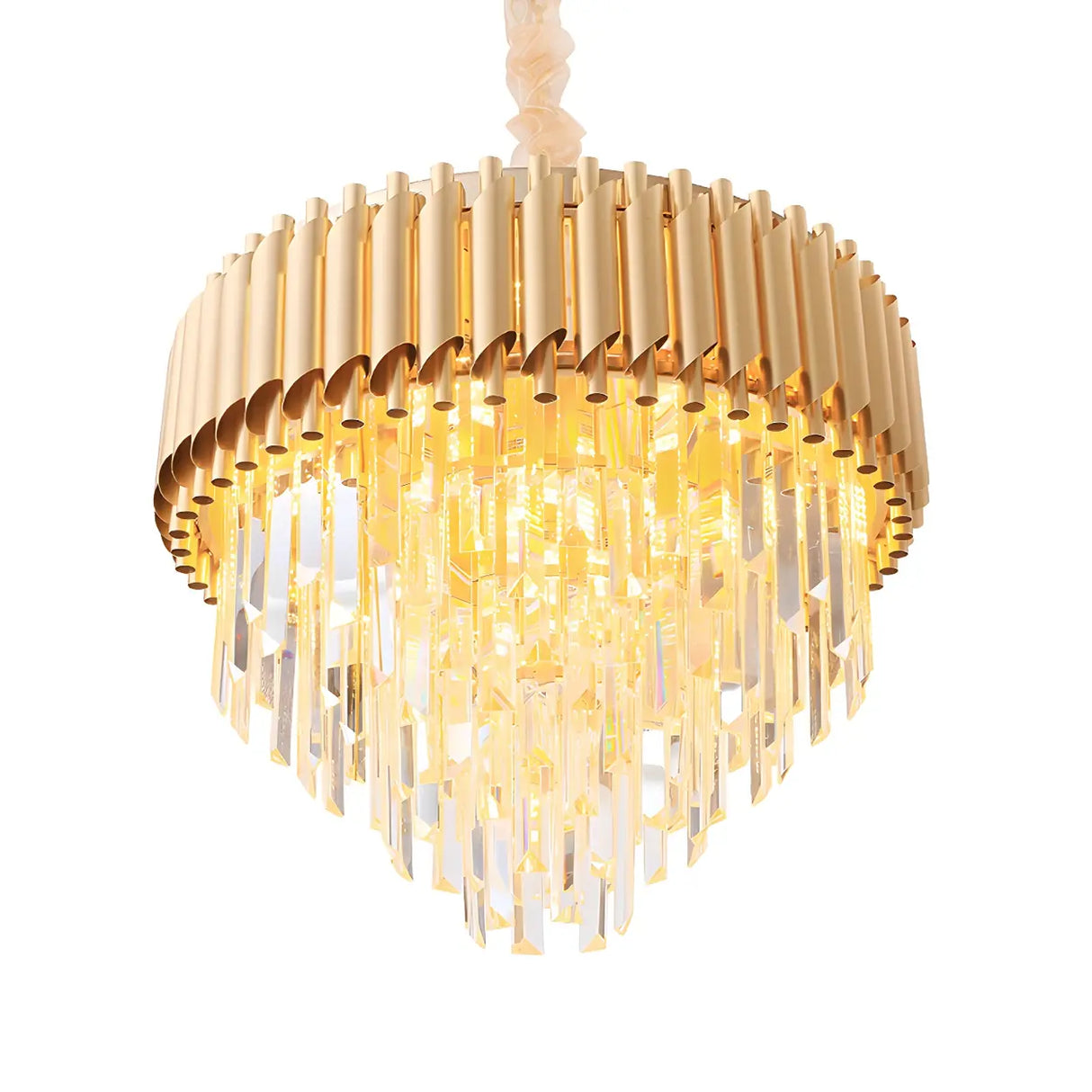 Luxury Golden Clear Crystal Tiered Chandelier Bedroom Image - 4