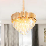 Luxury Golden Clear Crystal Tiered Chandelier Bedroom Image - 7