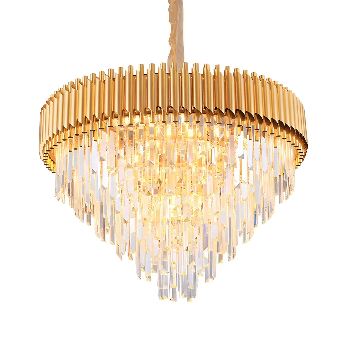 Luxury Golden Clear Crystal Tiered Chandelier Bedroom Image - 9