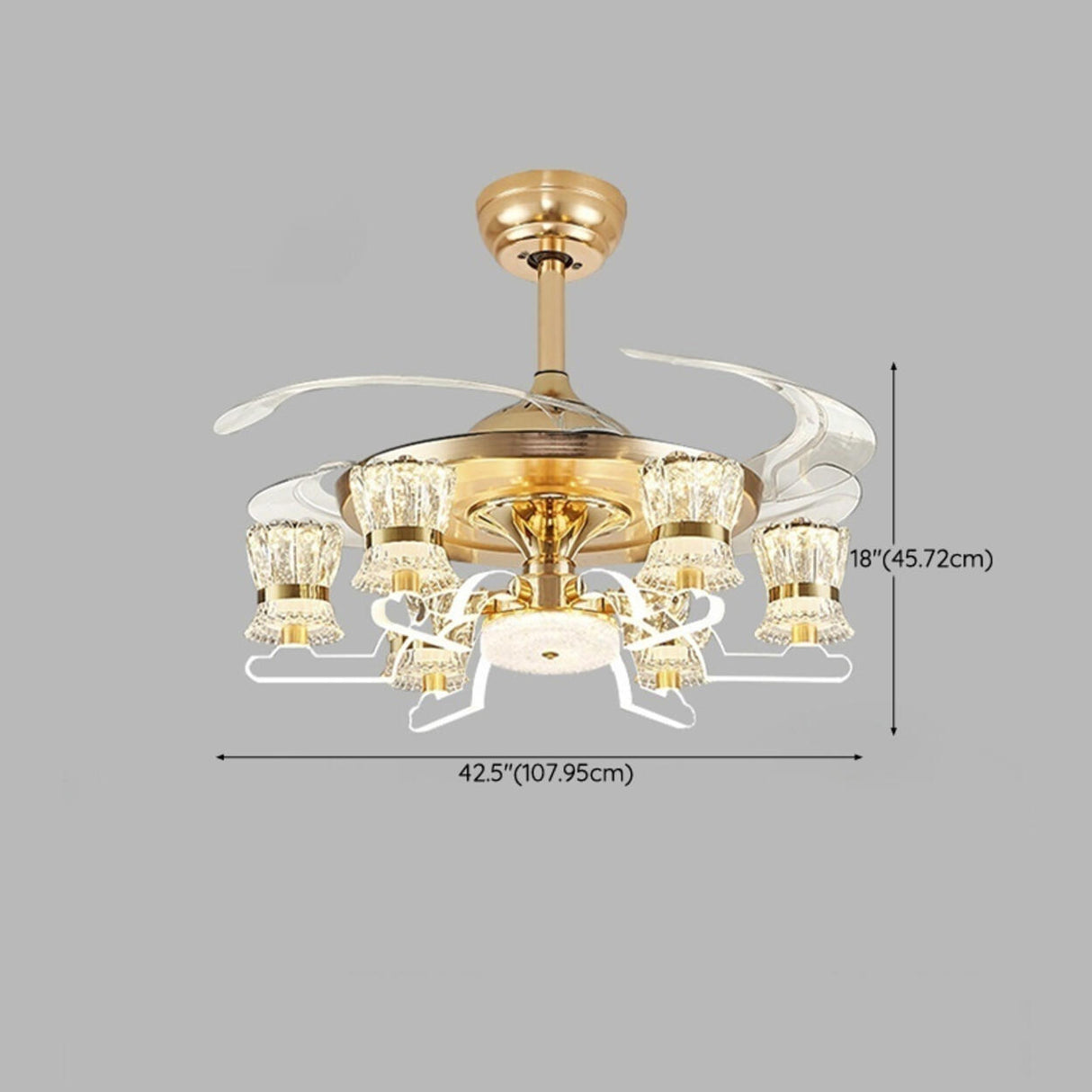 Luxury Golden Crystal Propeller Ceiling Fan with Light 