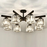 Luxury Golden Cylinder Crystal Semi-Flush Mount Light Image - 16