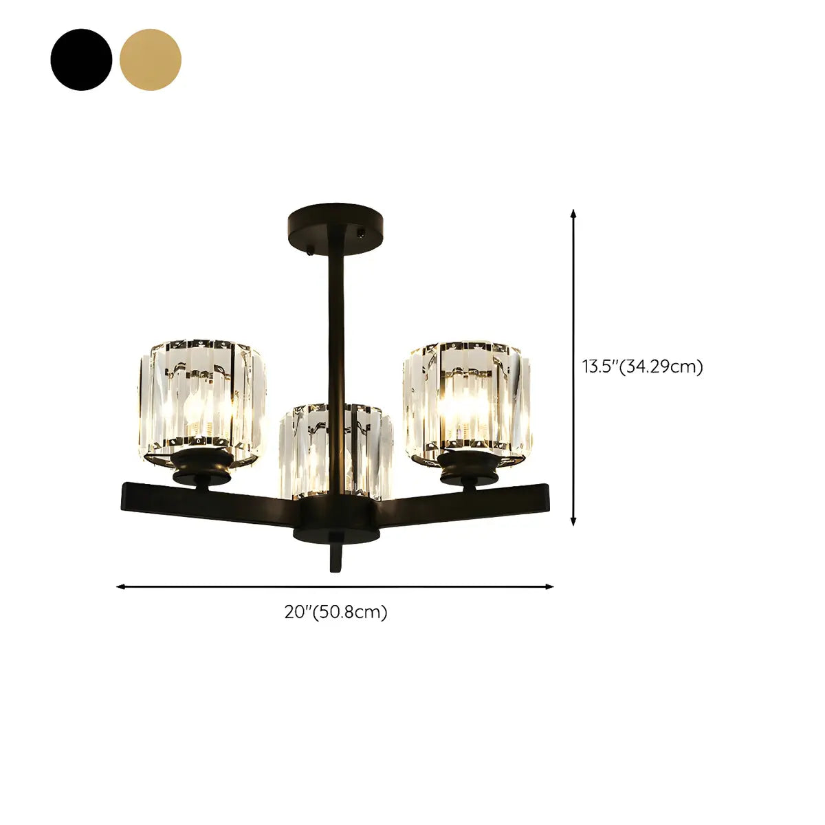 Luxury Golden Cylinder Crystal Semi-Flush Mount Light 