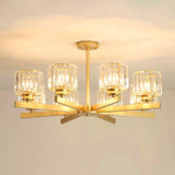 Luxury Golden Cylinder Crystal Semi-Flush Mount Light Image - 4