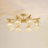 Luxury Golden Cylinder Crystal Semi-Flush Mount Light Image - 9