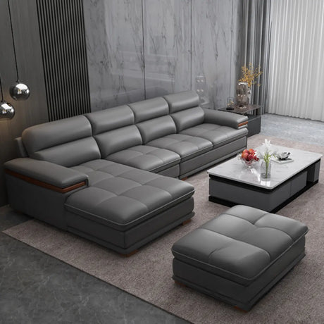 Luxury L-Shape Leather Stain Resistant Gray Comfort Sofa Image - 1