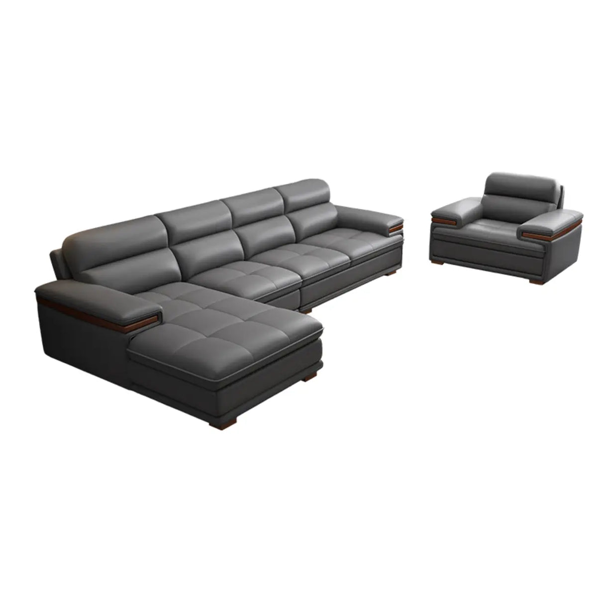 Luxury L-Shape Leather Stain Resistant Gray Comfort Sofa Image - 11