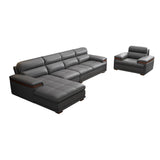 Luxury L-Shape Leather Stain Resistant Gray Comfort Sofa Image - 11