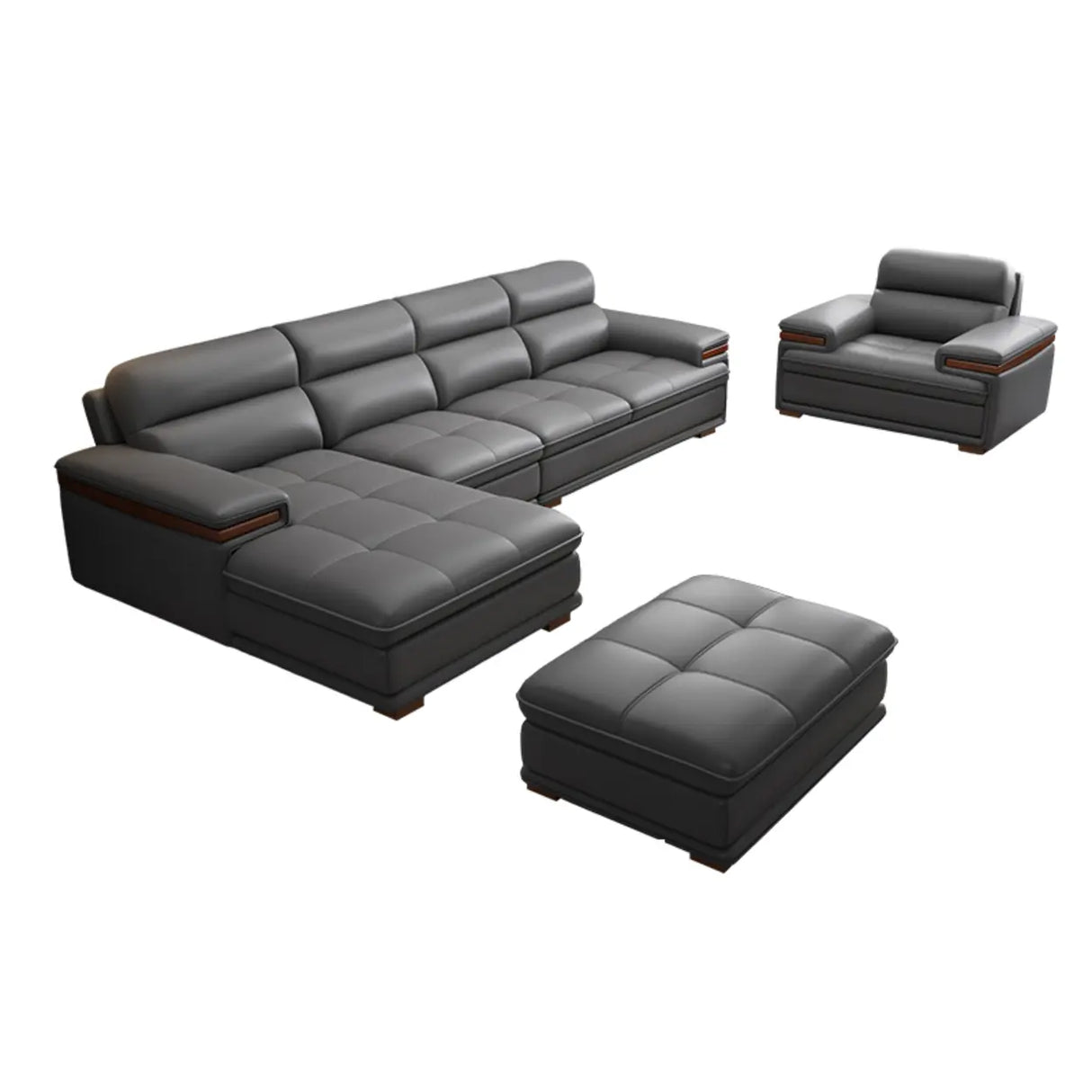 Luxury L-Shape Leather Stain Resistant Gray Comfort Sofa Image - 12