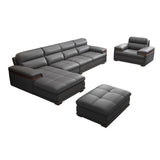 Luxury L-Shape Leather Stain Resistant Gray Comfort Sofa Image - 12