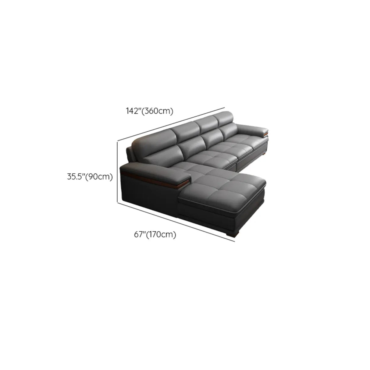 Luxury L-Shape Leather Stain Resistant Gray Comfort Sofa Image - 15