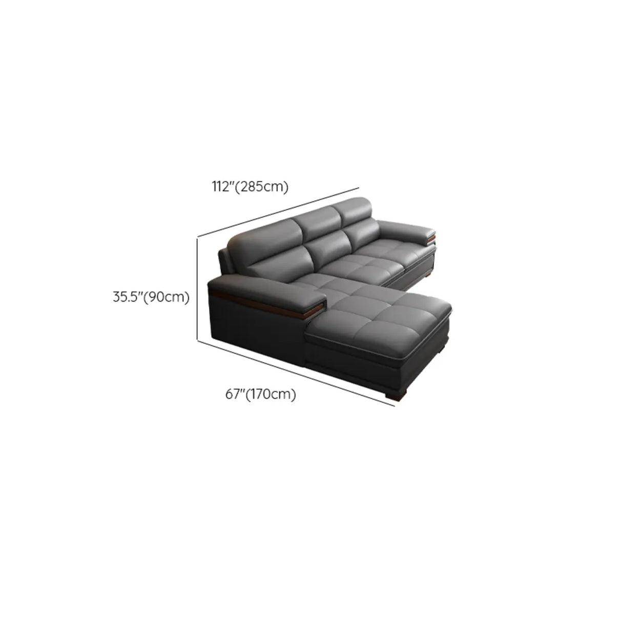 Luxury L-Shape Leather Stain Resistant Gray Comfort Sofa Image - 18
