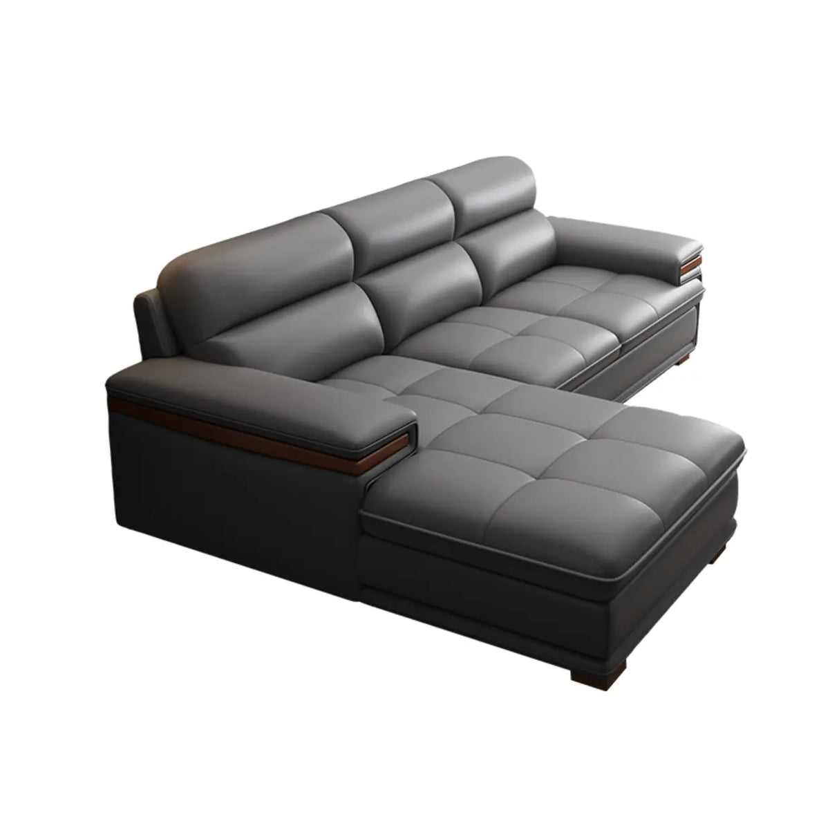 Luxury L-Shape Leather Stain Resistant Gray Comfort Sofa Image - 5