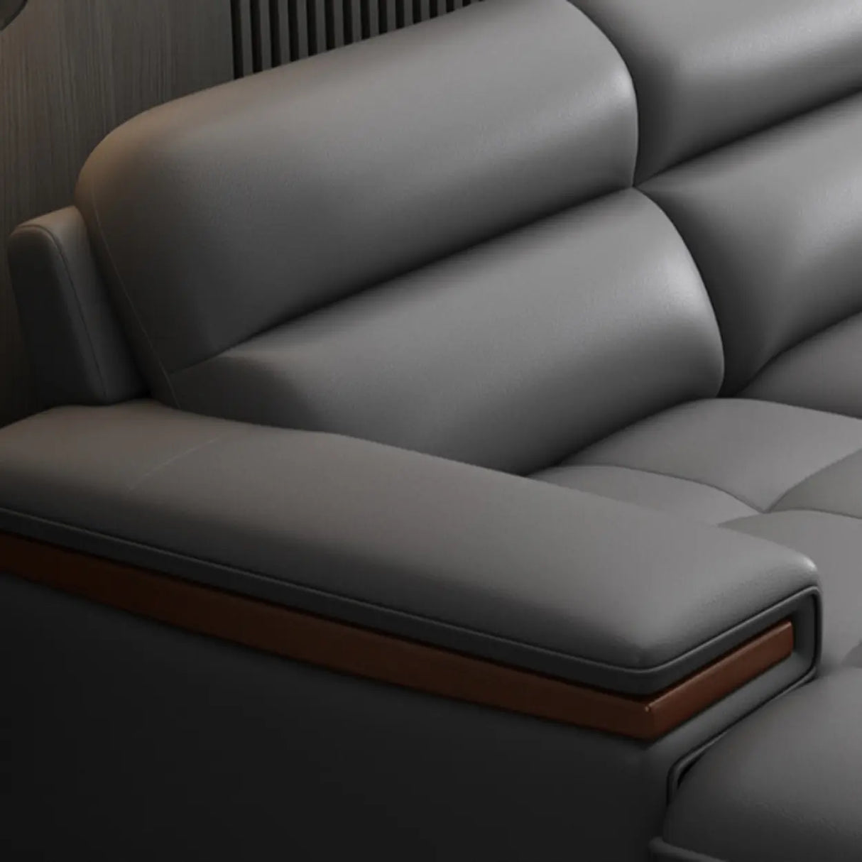 Luxury L-Shape Leather Stain Resistant Gray Comfort Sofa Image - 6
