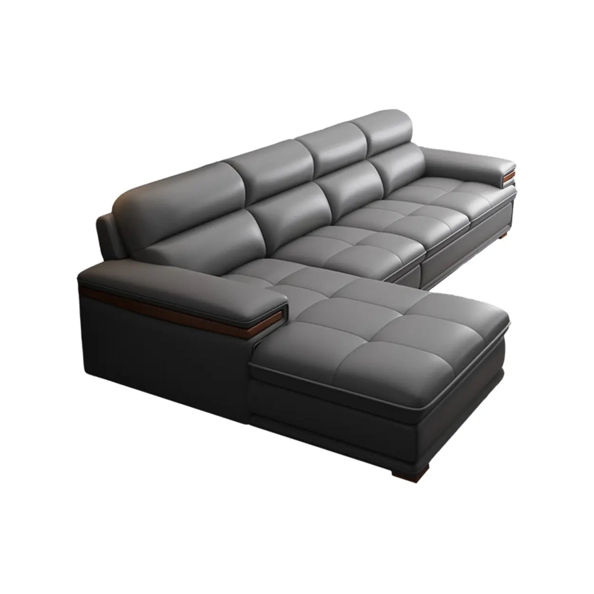Luxury L-Shape Leather Stain Resistant Gray Comfort Sofa Image - 7