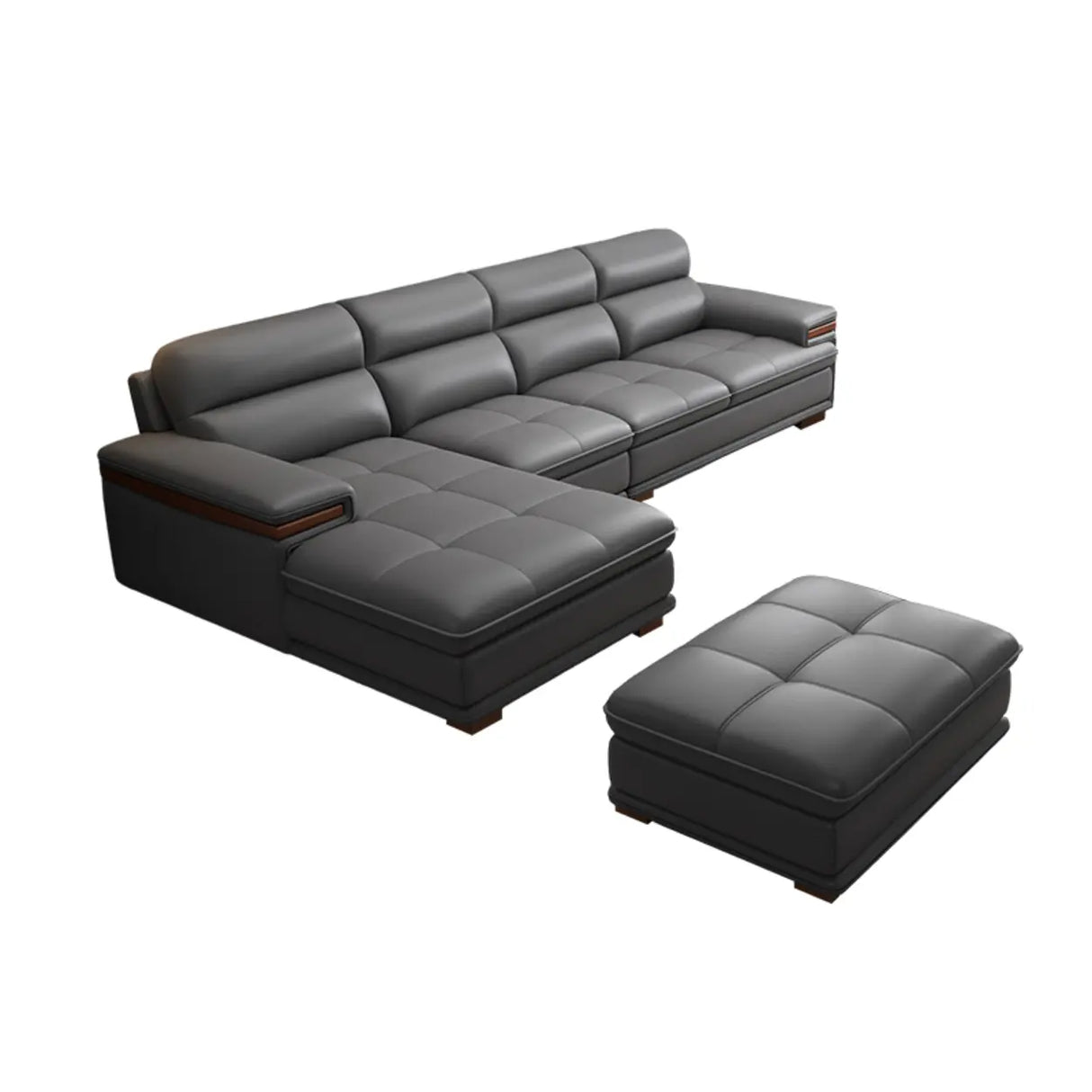 Luxury L-Shape Leather Stain Resistant Gray Comfort Sofa Image - 9