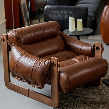 Luxury Leather Loose Back Brown Removable Cushions Accent Chair Image - 1
