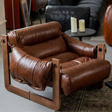 Luxury Leather Loose Back Brown Removable Cushions Accent Chair Image - 1