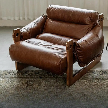 Luxury Leather Loose Back Brown Removable Cushions Accent Chair Image - 2