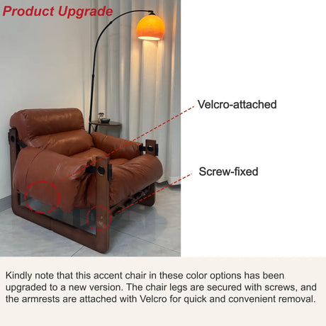 Luxury Leather Loose Back Brown Removable Cushions Accent Chair Image - 2