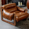 Luxury Leather Loose Back Brown Removable Cushions Accent Chair Image - 5