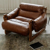 Luxury Leather Loose Back Brown Removable Cushions Accent Chair Image - 5