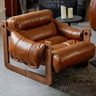 Luxury Leather Loose Back Brown Removable Cushions Accent Chair Image - 6