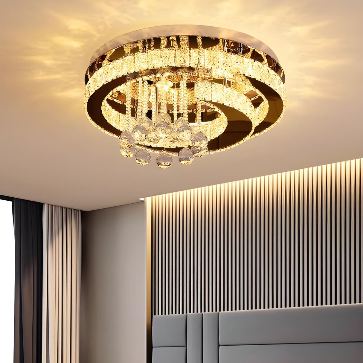 Luxury Multi-Layer Round Crystal Semi-Flush Mount Light Image - 3