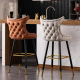 Luxury Orange Upholstered Tall Tufted Wingback Bar Stool Image - 1