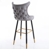 Luxury Orange Upholstered Tall Tufted Wingback Bar Stool Image - 11