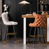 Luxury Orange Upholstered Tall Tufted Wingback Bar Stool Image - 3
