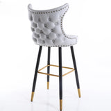 Luxury Orange Upholstered Tall Tufted Wingback Bar Stool Image - 5