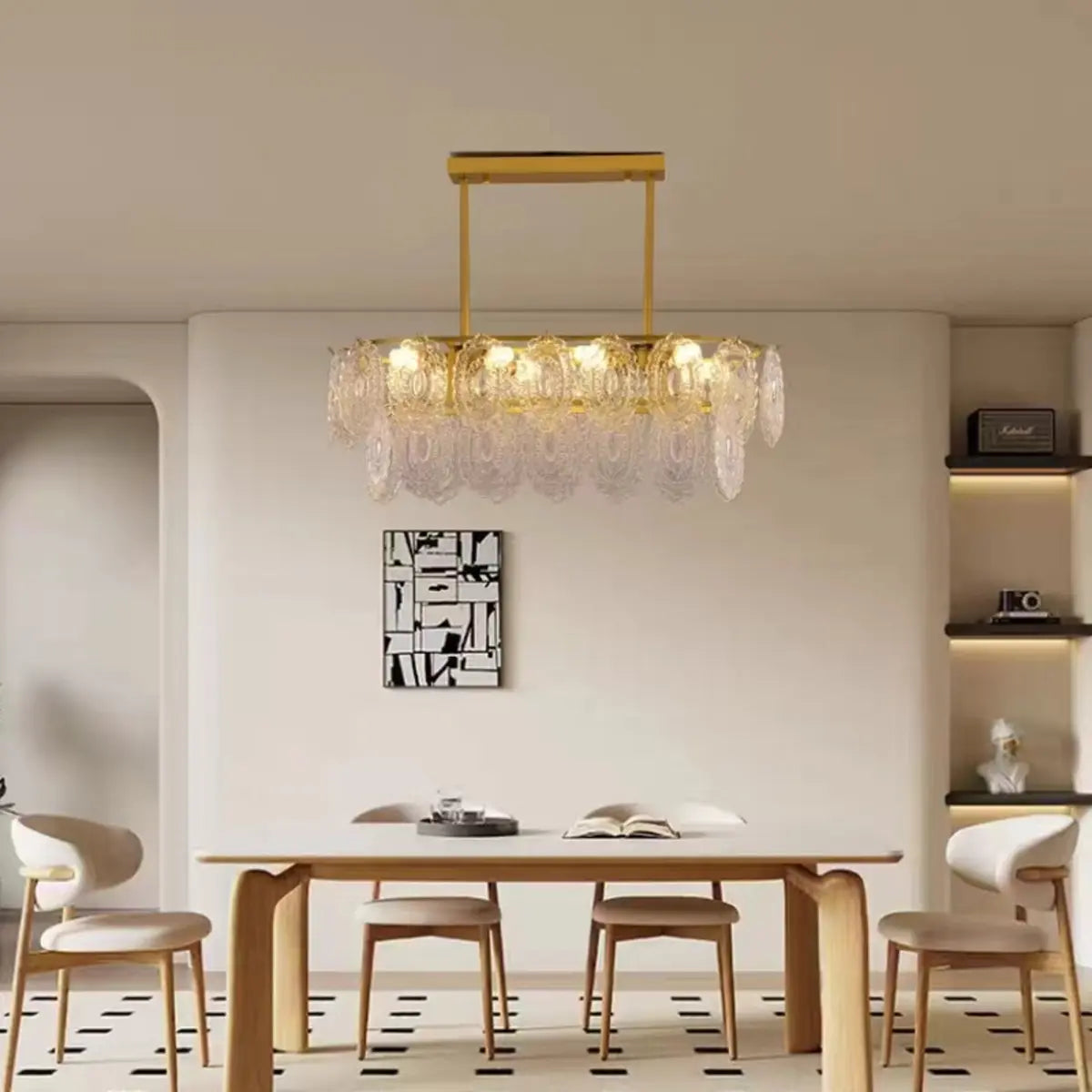 Luxury Gold Tiered Oval Glass Island Chandelier Light Image - 3