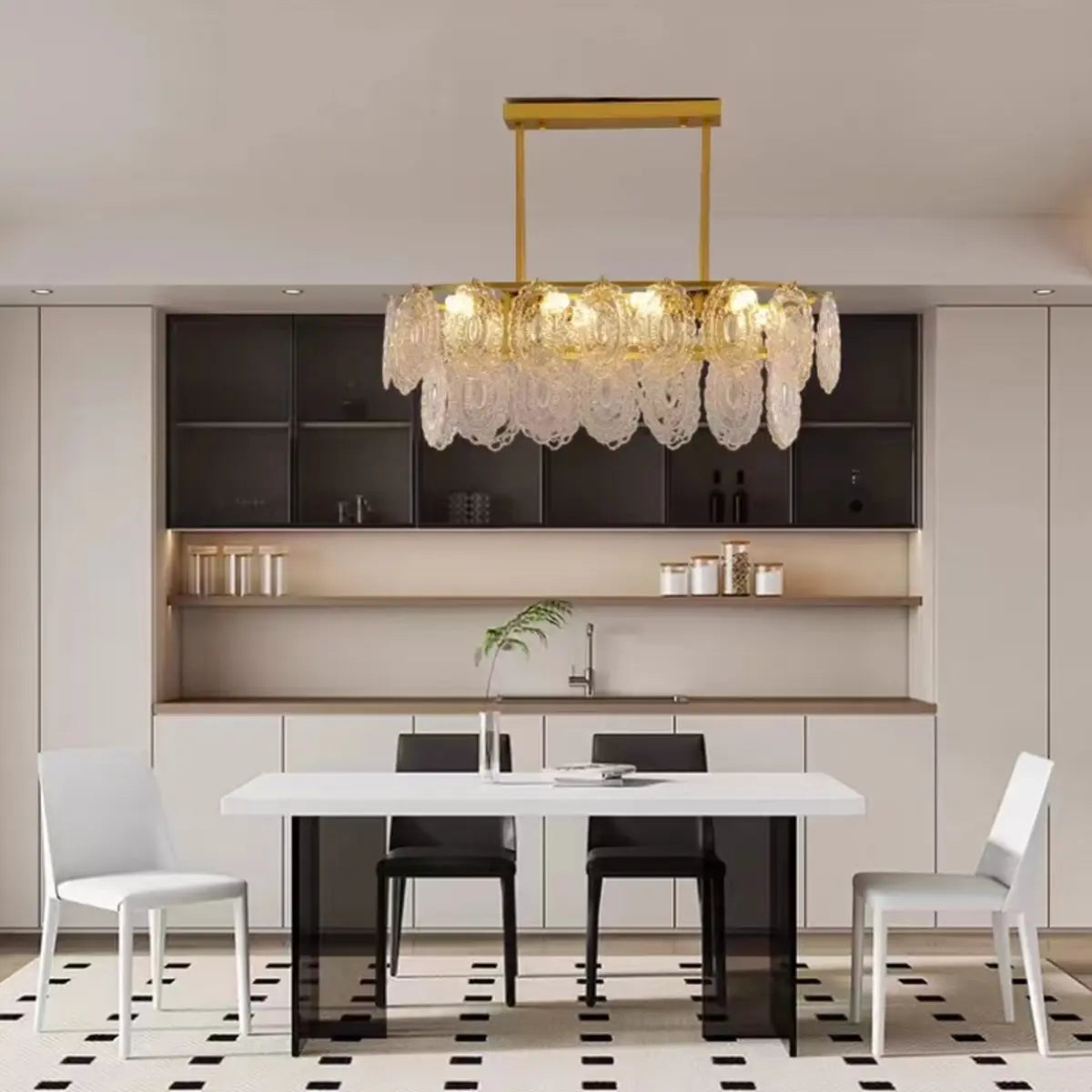 Luxury Gold Tiered Oval Glass Island Chandelier Light Image - 4