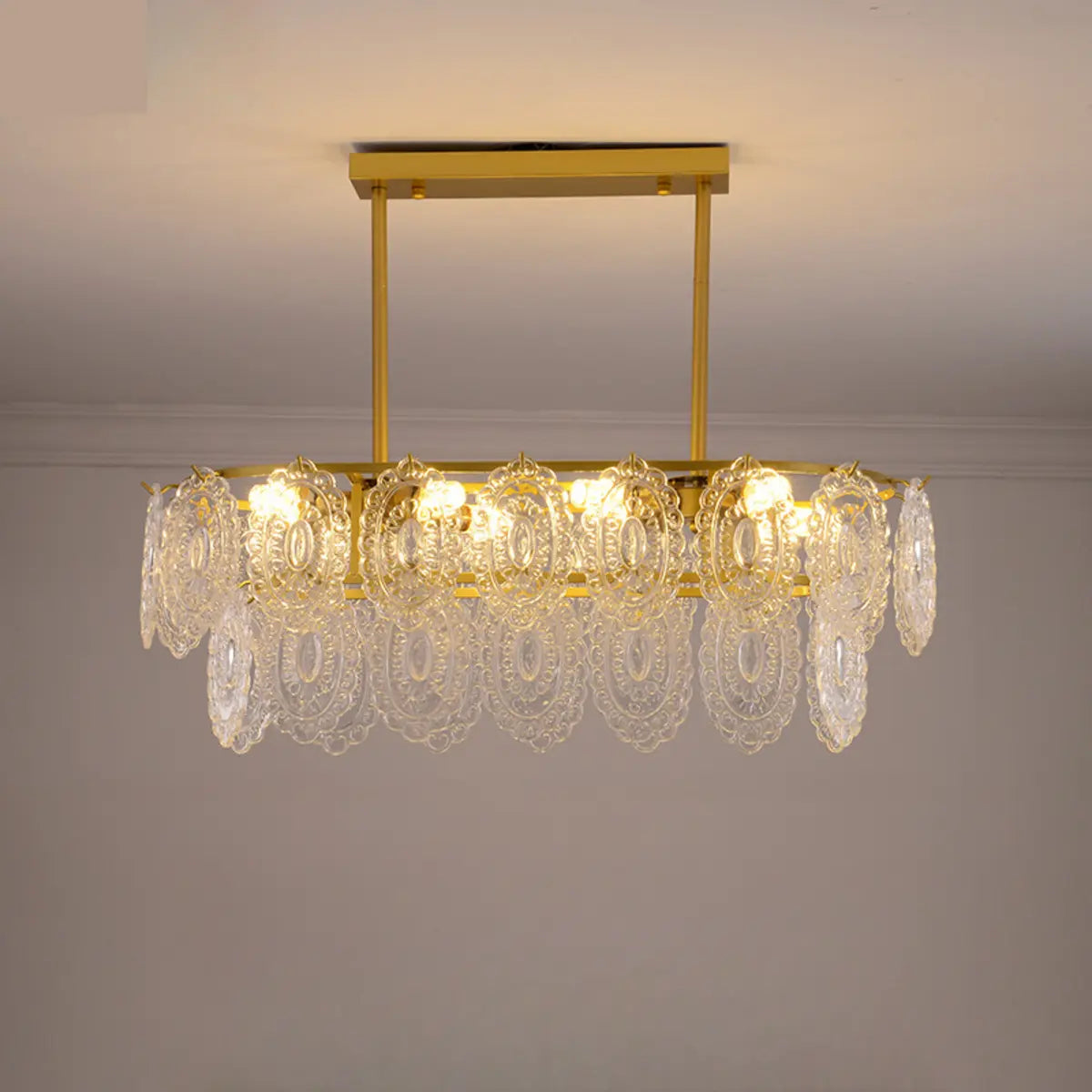 Luxury Gold Tiered Oval Glass Island Chandelier Light Image - 5