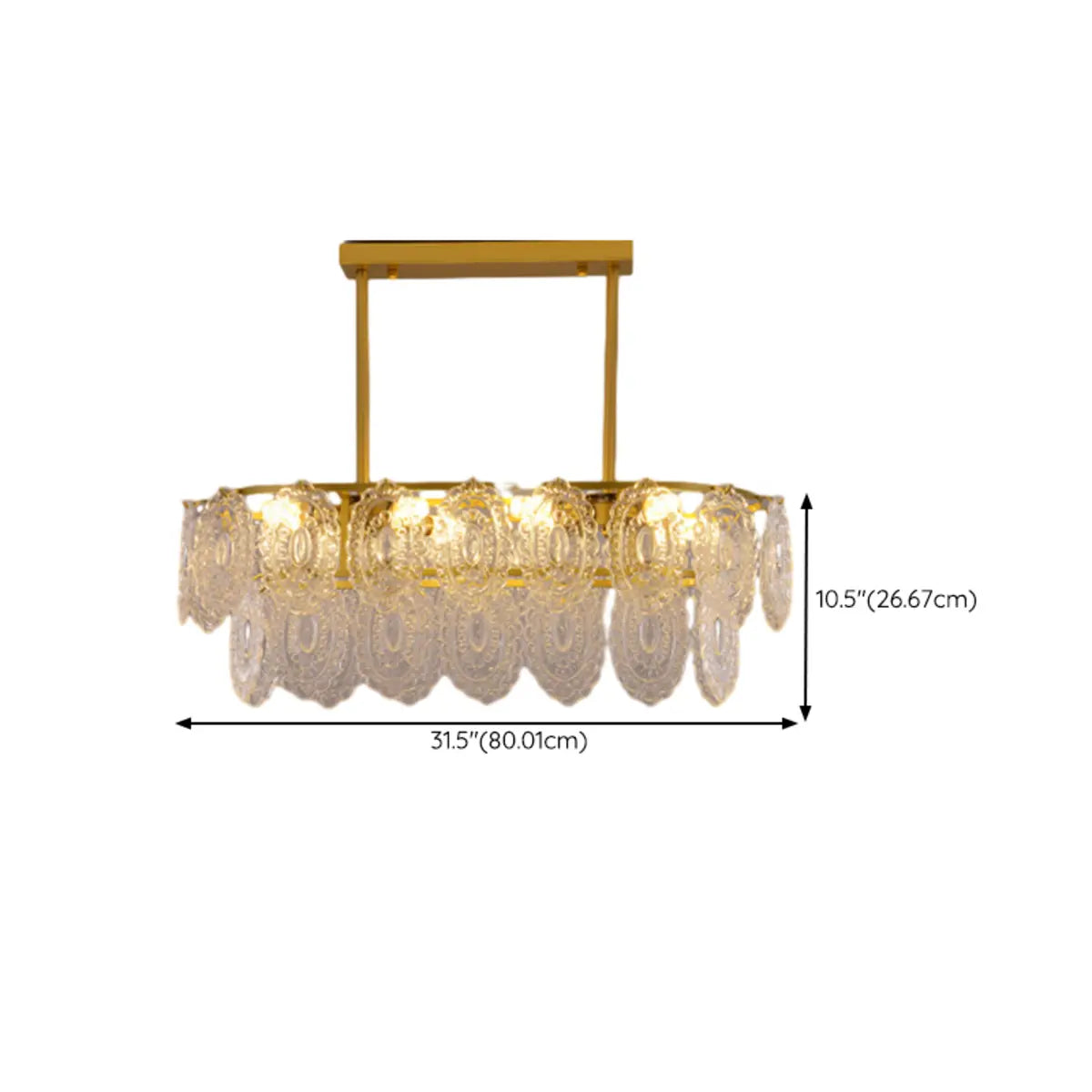 Luxury Gold Tiered Oval Glass Island Chandelier Light 