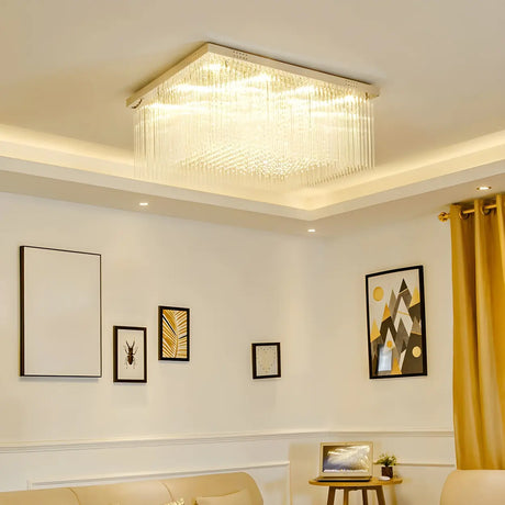 Luxury Rectangle Crystal Cascade LED Flush Mount Light Image - 2