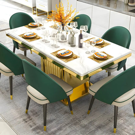Luxury Rectangle White Marble Scratch Resistant Dining Table Image - 1