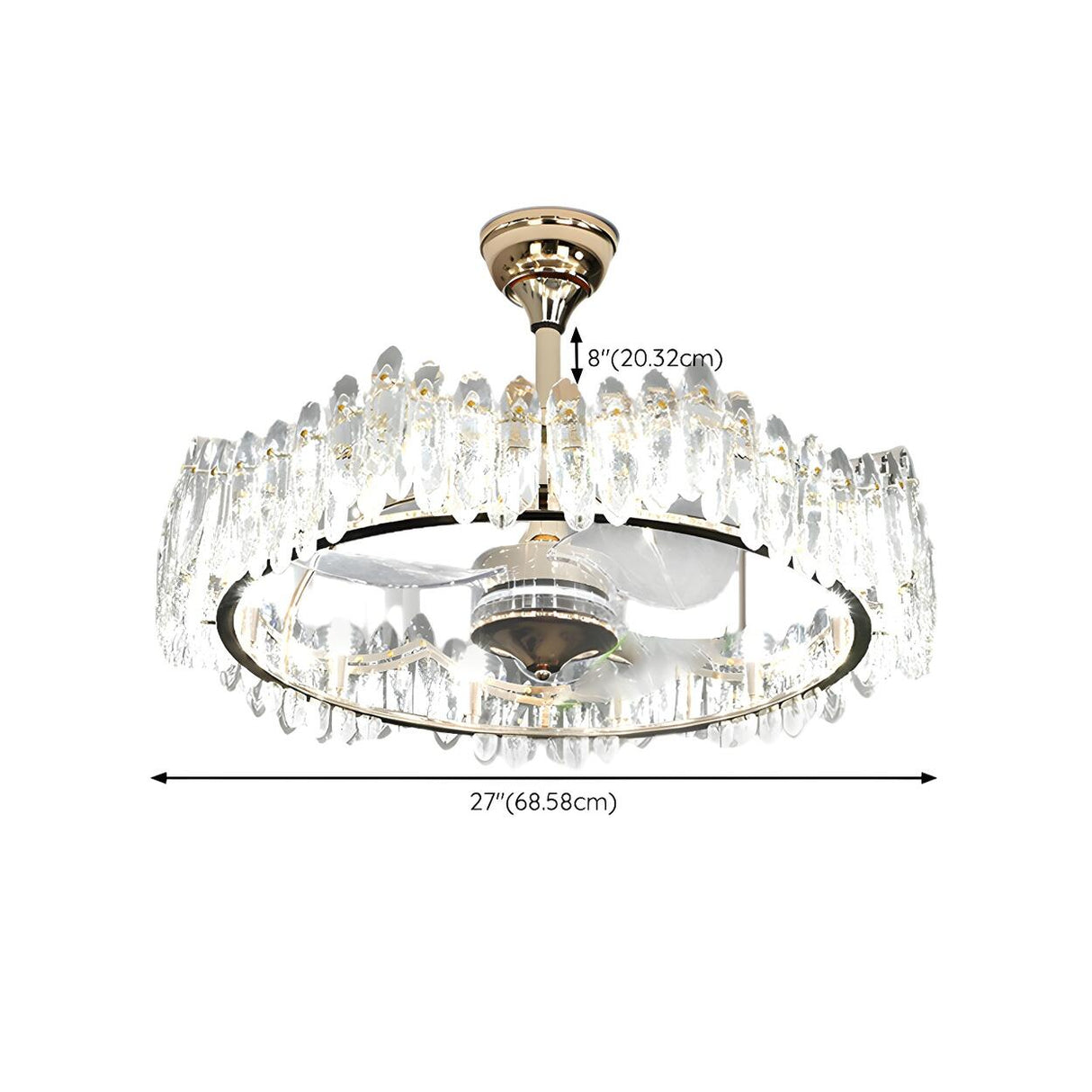Luxury Ring Retractable Blade Crystal Ceiling Fan Light Image - 16