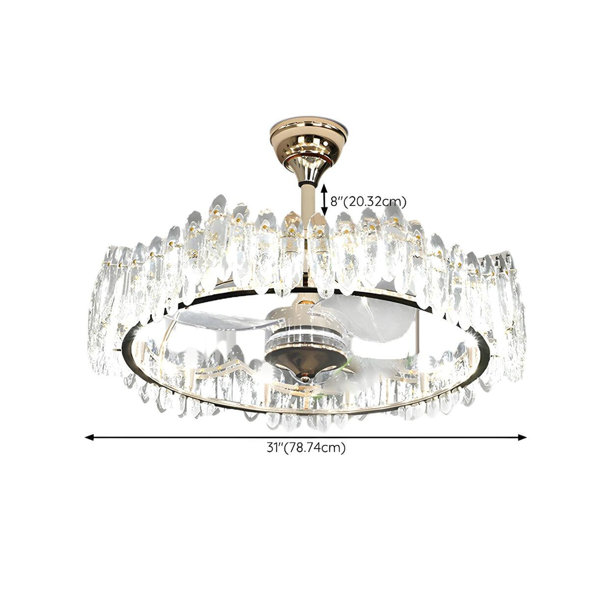 Luxury Ring Retractable Blade Crystal Ceiling Fan Light Image - 17