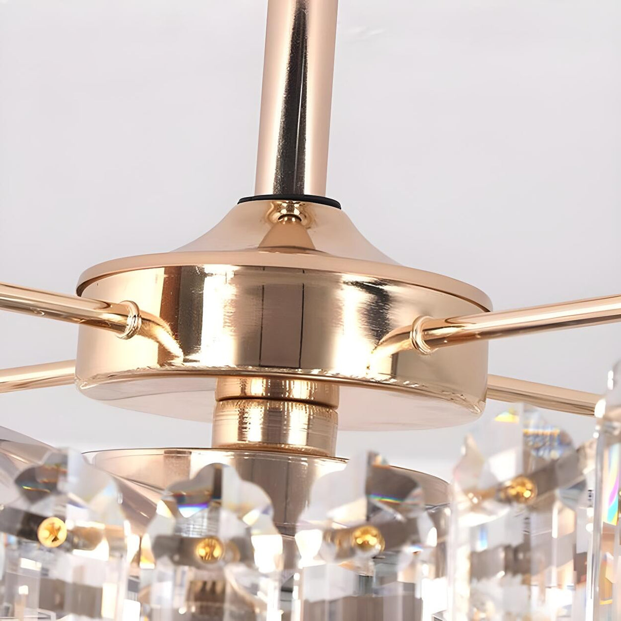 Luxury Ring Retractable Blade Crystal Ceiling Fan Light Image - 7