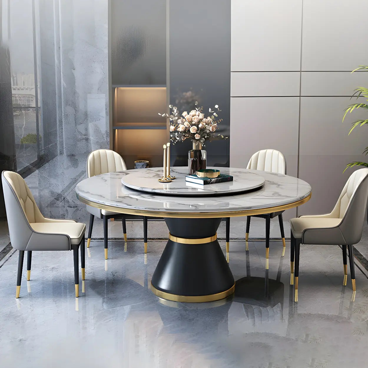 Luxury Round Marble Lazy Susan Turning Dining Table