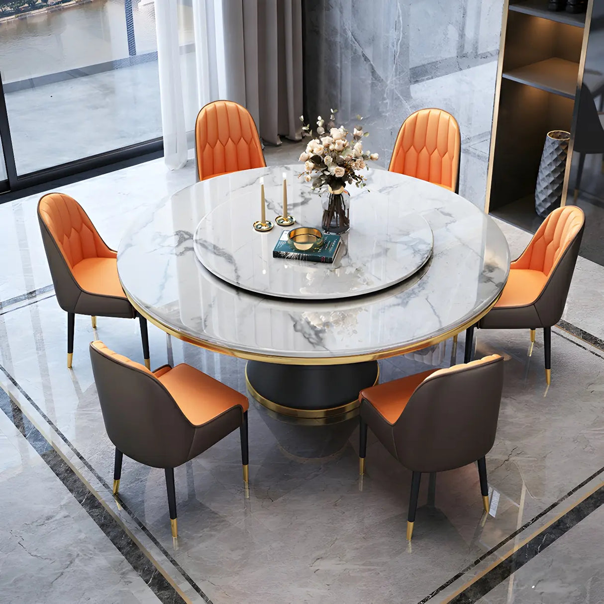 Luxury Round Marble Lazy Susan Turning Dining Table Image - 3