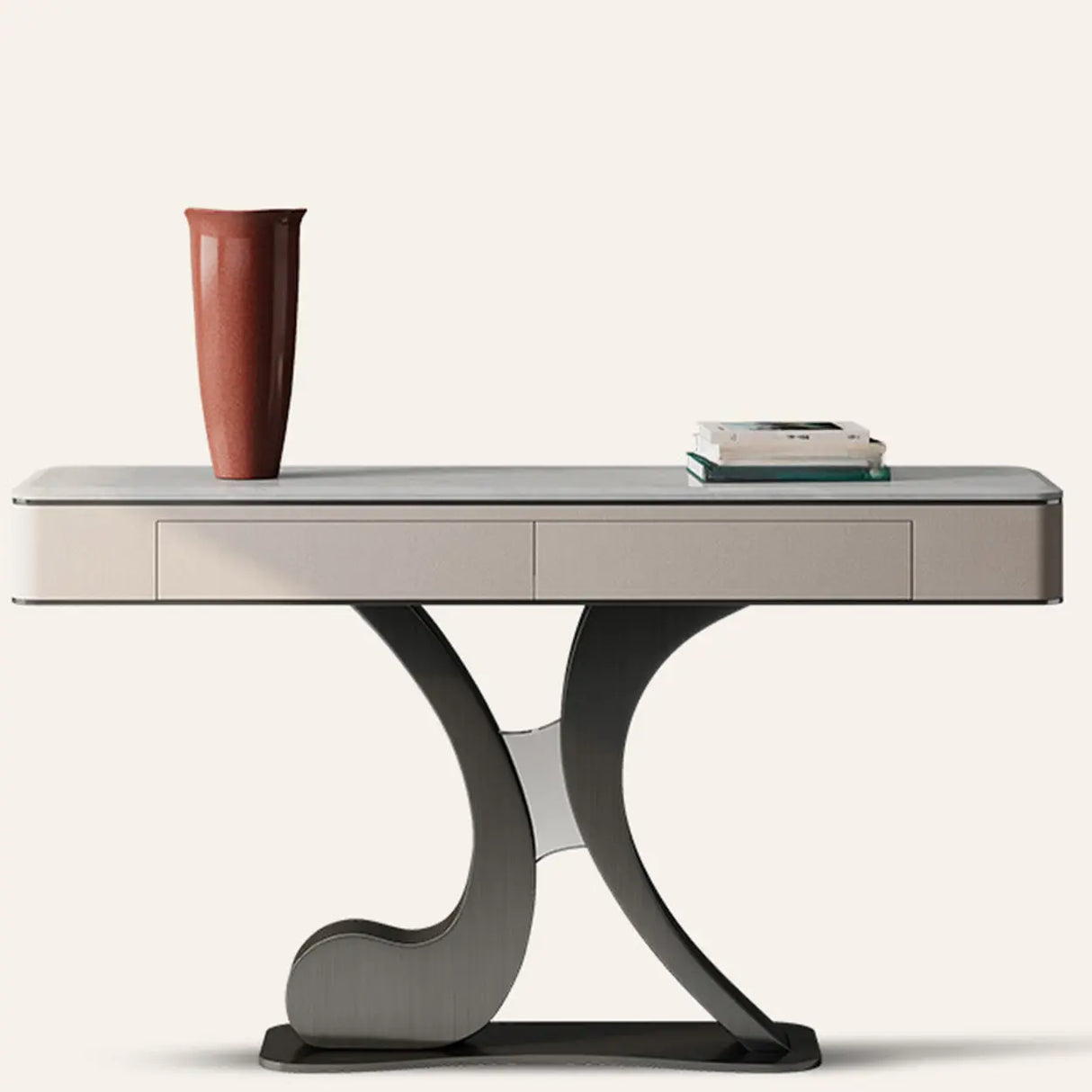 Luxury Stone Abstract Base Beige Decorative Console Table Image - 7