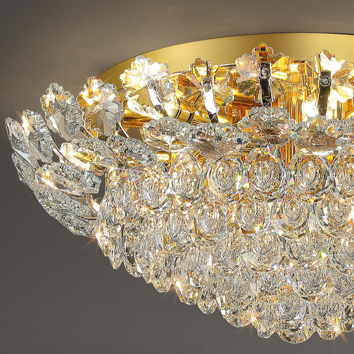 Luxury Symmetrical Gold Crystal Semi-Flush Mount Light Image - 13