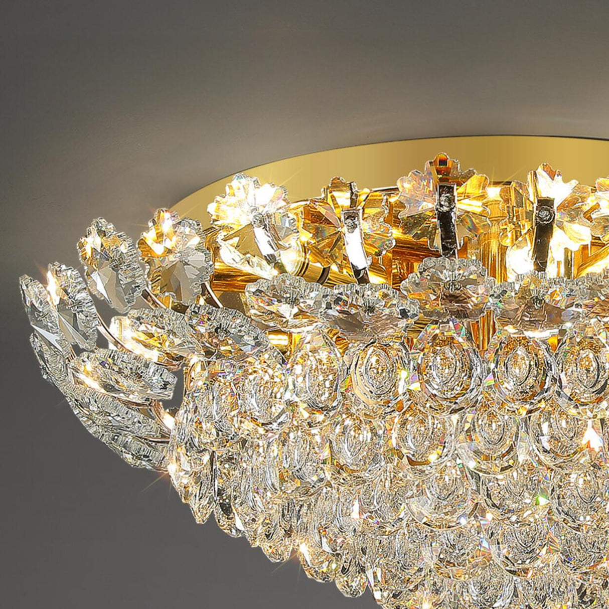 Luxury Symmetrical Gold Crystal Semi-Flush Mount Light Image - 16